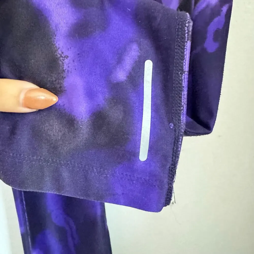 NIKE Running Purple Black Dri Fit Power Crop Tights $78 Leggings Capri Pocket S